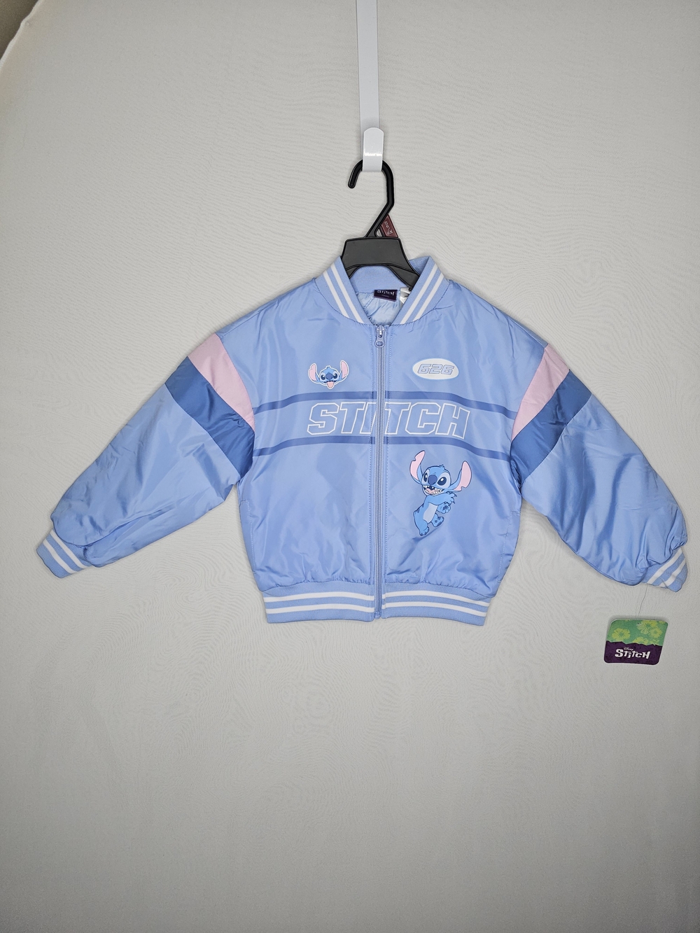 NWT Disney Stitch Blue Bomber Jacket Varsity Style Kids Size 6/6X